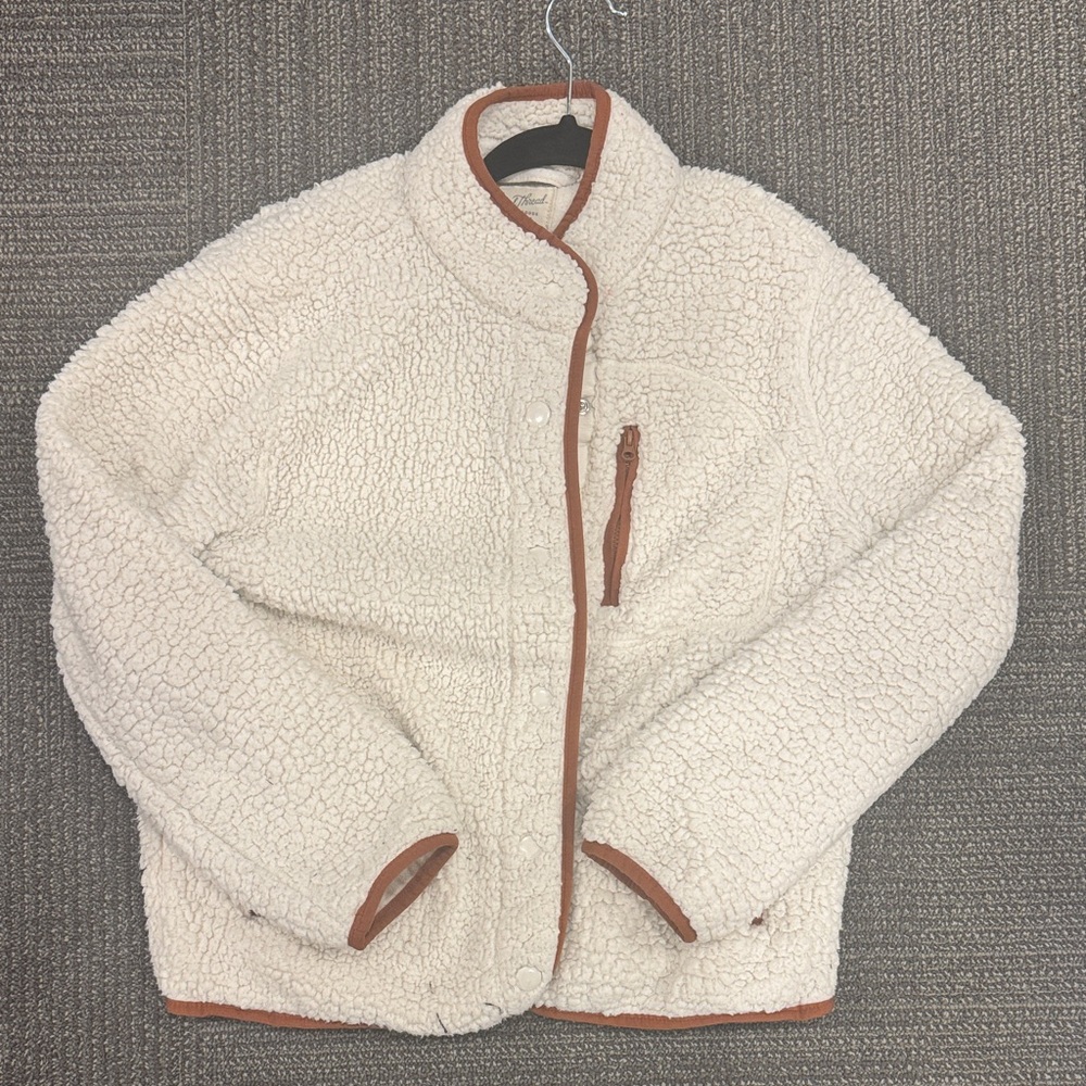 Universal Thread Off-White Teddy Jacket with Tan Details